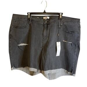 NWT Women's Plus 24W Vigoss Marley Mid-Rise Distressed Black Denim Short
